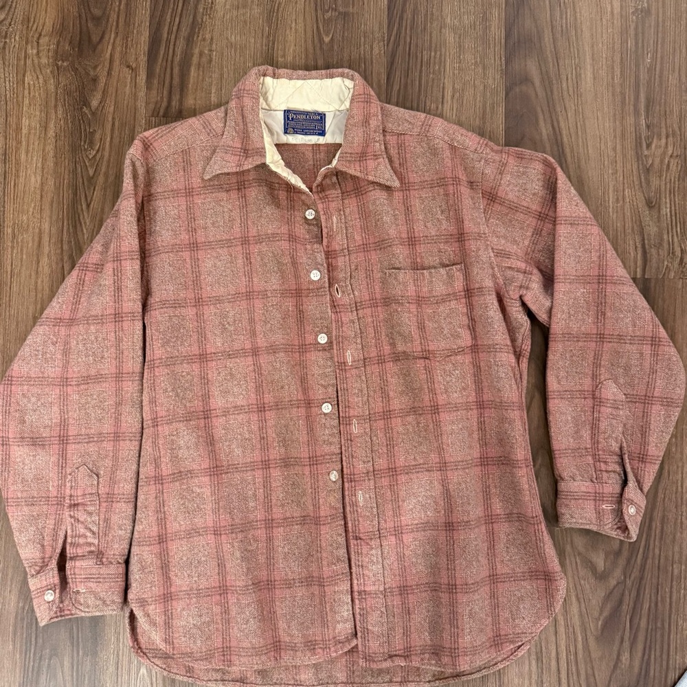 VTG PENDLETON Wool Flannel Shirt Brown Plaid Check Button-Up Shirt Kids XL